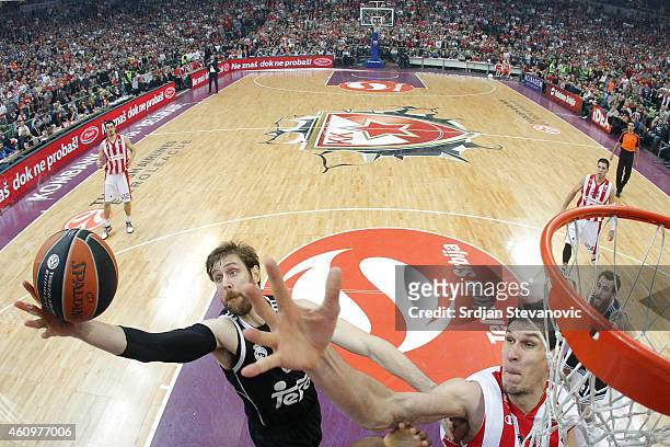 Andres Nocioni of Real Madrid jump for the ball against Boban Marjanovic of Crvena Zvezda Belgrade Telekom during the 2014-2015 Turkish Airlines...