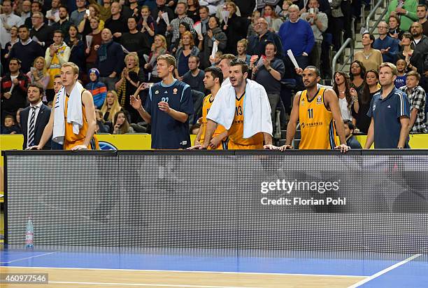 Alba substitutes' bench celebrates the home victory during the game between Alba Berlin and FC Barcelona on january 2, 2015 in Berlin, Germany.