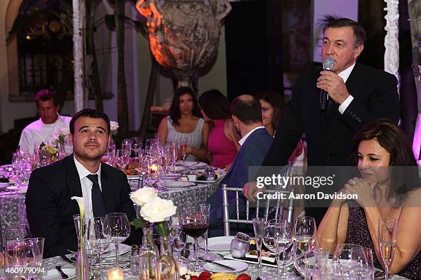 Emin Agalarov, Aras Agalarov and Irina Agalarova attends New Years Eve And Birthday Party For Irina Agalarova at Barton G on December 31, 2014 in...