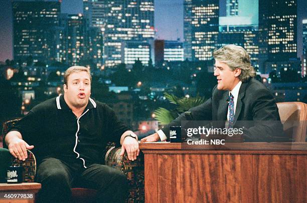 Episode 909 -- Pictured: Comedian Kevin James during an interview with host Jay Leno on April 25, 1996 --