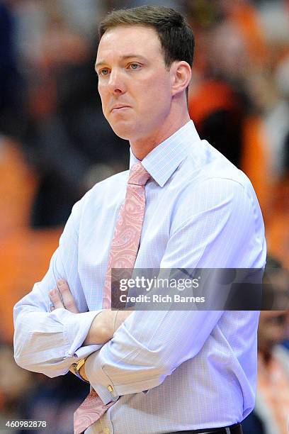 Assistant coach Gerry McNamara looks on prior to the game against the Long Beach State 49ers at the Carrier Dome on December 28, 2014 in Syracuse,...