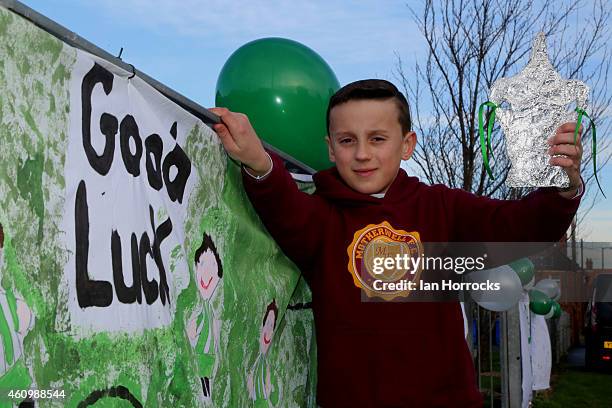 Young Blyth Spartans fan before the FA Cup third round match between Blyth Spartans and Birmingham City at Croft Park on January 03, 2015 in Blyth,...