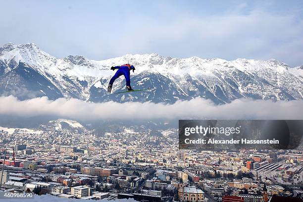 Michael Hayboeck of Austria competes on day 5 of the Four Hills Tournament Ski Jumping event at Bergisel-Schanze on January 3, 2015 in Innsbruck,...