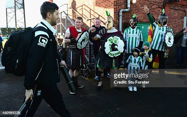 Blyth fans welcome the Birmingham city players and staff before the FA Cup Third Round match between Blyth Spartans and Birmingham City at Croft Park...