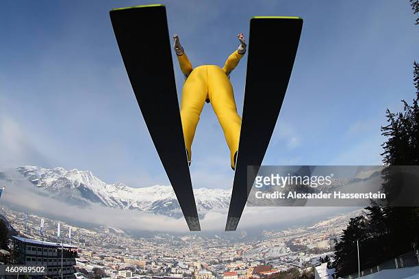 Andreas Kofler of Austria competes on day 5 of the Four Hills Tournament Ski Jumping event at Bergisel-Schanze on January 3, 2015 in Innsbruck,...
