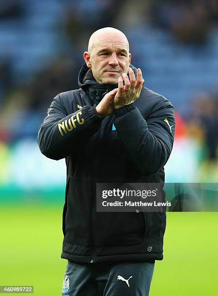 Steve Stone, joint caretaker manager of Newcastle United applauds the fans prior to the FA Cup Third Round match between Leicester City and Newcastle...