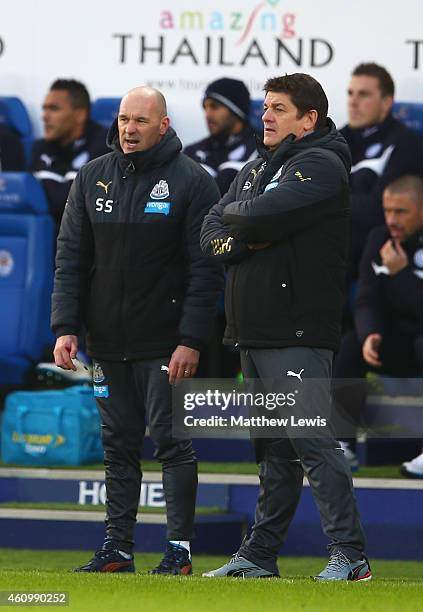 Steve Stone and John Carver, joint caretaker managers of Newcastle United look on during the FA Cup Third Round match between Leicester City and...