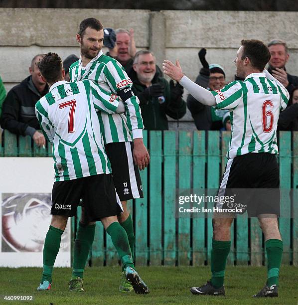 Robert Dale of Blyth Spartans celebrates after scoring the second goal during the FA Cup third round match between Blyth Spartans and Birmingham City...