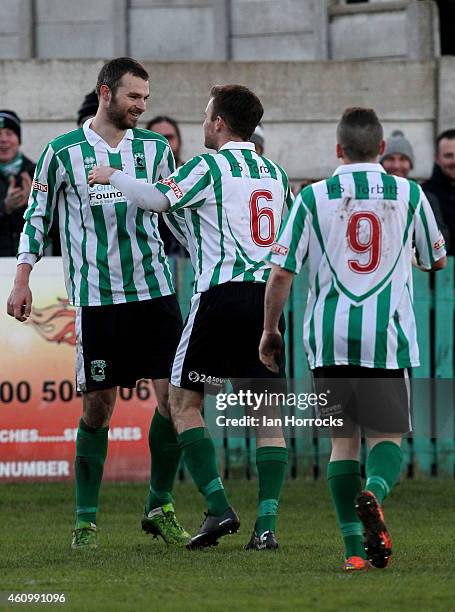 Robert Dale of Blyth Spartans celebrates after scoring the second goal during the FA Cup third round match between Blyth Spartans and Birmingham City...