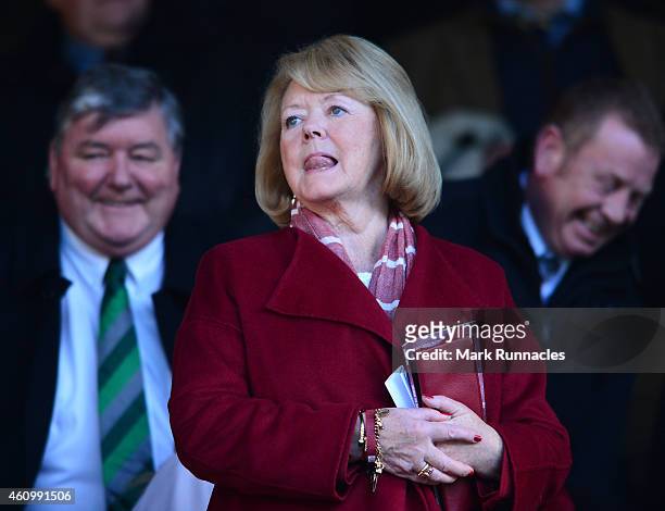 Heart of Midlothian owner Ann Budge looks on froth main stand during the Scottish Championship match between Heart of Midlothian F.C. And Hibernian...