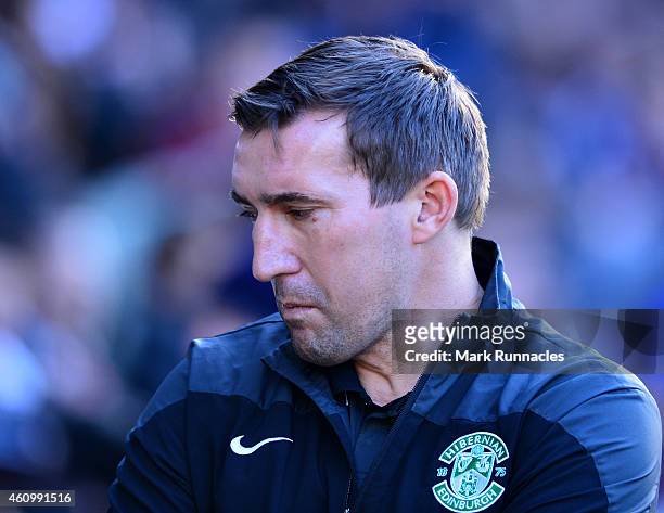 Hibernian Manager Alan Stubbs looks on during the Scottish Championship match between Heart of Midlothian F.C. And Hibernian F.C. At Tynecastle...
