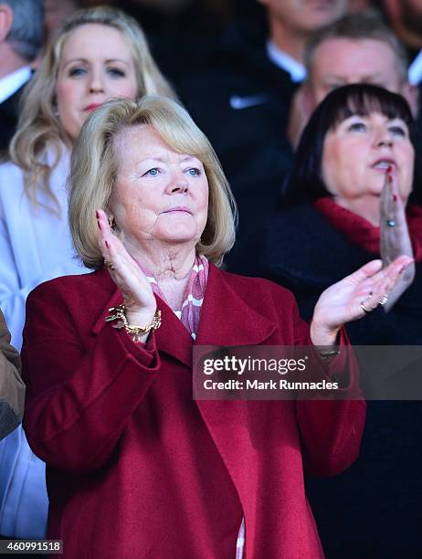 Heart of Midlothian owner Ann Budge looks on froth main stand during the Scottish Championship match between Heart of Midlothian F.C. And Hibernian...