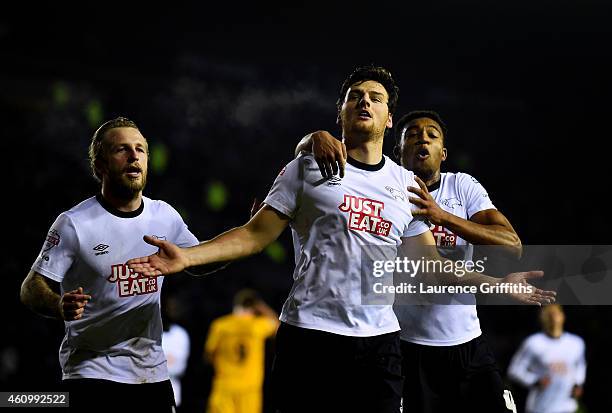 Chris Martin of Derby celebrates after scoring the winning goal from the penalty spot during the FA Cup Third Round match between Derby County and...
