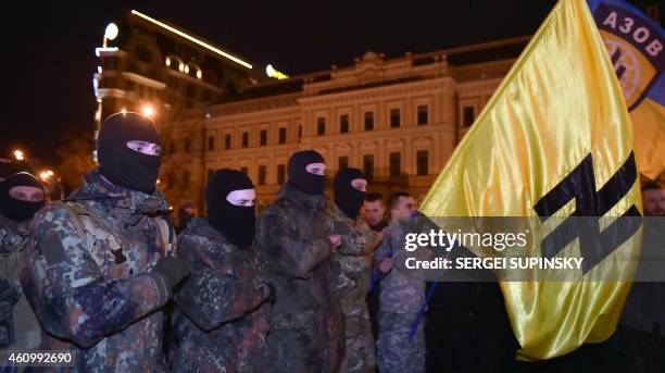 Volunteers of the Azov battalion, leaving for the east of the country to take part in anti-terrorists operation , attend on January 3, 2015 a...