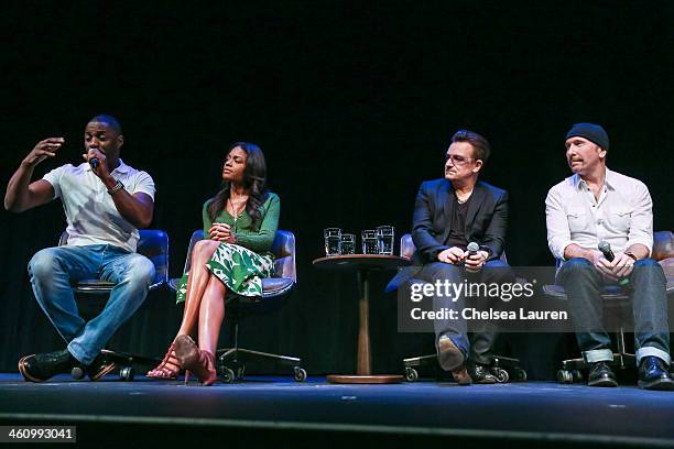 Actor Idris Elba, actress Naomie Harris, musician Bono and musician The Edge attend the 25th annual Palm Springs Film Festival - Talking Pictures on...