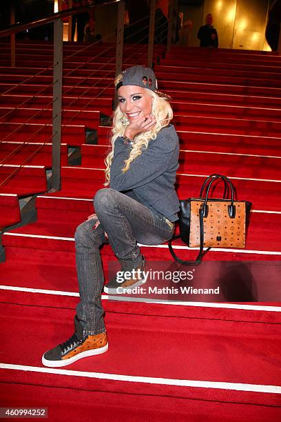 Gina Lisa Lohfink attends the musical premiere of 'The Great Dance Of Argentina' at Musical Dome Cologne on January 3, 2015 in Cologne, Germany.