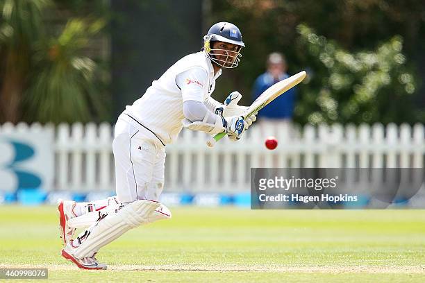 Kumar Sangakkara of Sri Lanka bats during day two of the Second Test match between New Zealand and Sri Lanka at Basin Reserve on January 4, 2015 in...