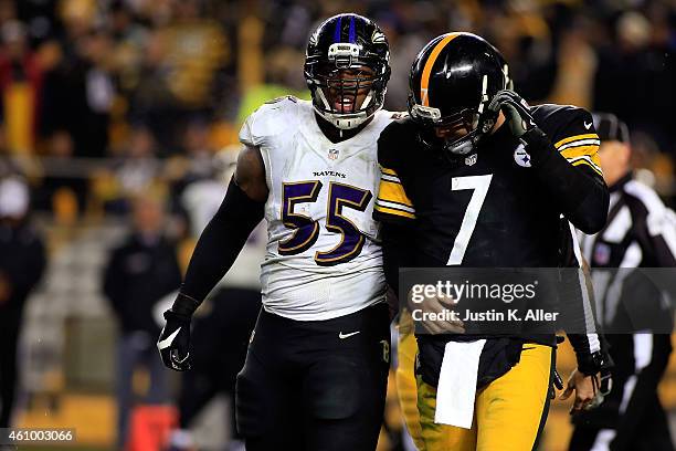 Ben Roethlisberger of the Pittsburgh Steelers reacts and walks back to the bench in the fourth quarter against the Baltimore Ravens during their AFC...