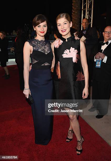 Actresses Felicity Jones and Rosamund Pike attend the 26th Annual Palm Springs International Film Festival Awards Gala at Parker Palm Springs on...