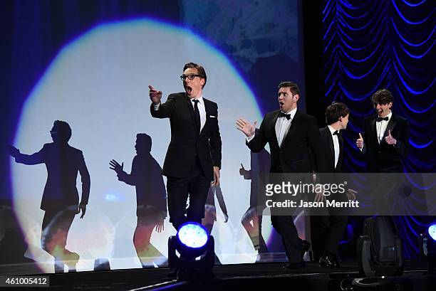 Actors Benedict Cumberbatch, Allen Leech, Alex Lawther and Matthew Beard accept the Ensemble Performance Award onstage during the 26th Annual Palm...