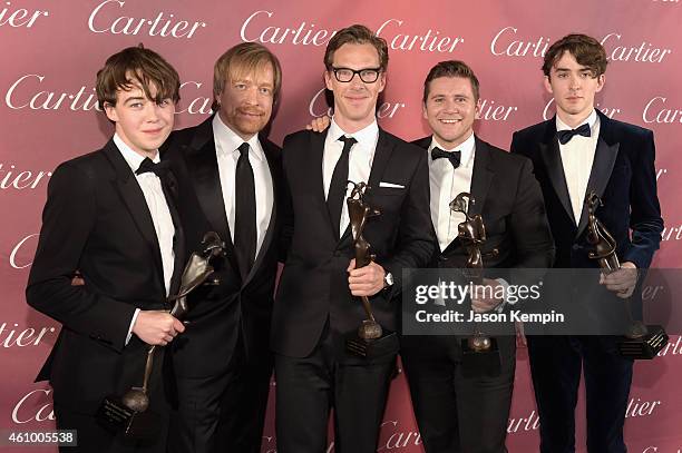 Actor Alex Lawther, winner of the Ensemble Performance Award, director Morten Tyldum, and actors Benedict Cumberbatch, Allen Leech, and Matthew...