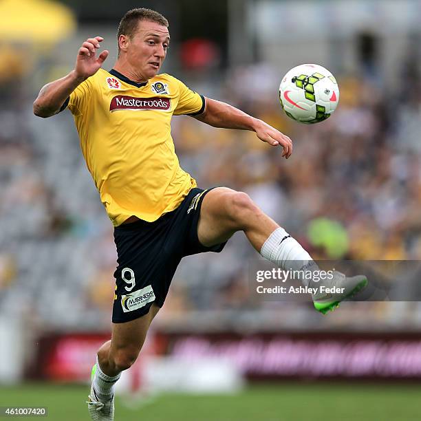 Mitchell Duke of the Mariners in action during the round 15 A-League match between the Central Coast Mariners and Melbourne City FC at Central Coast...