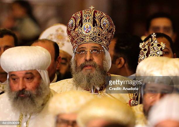 Pope Tawadros II, the Patriarch of the Coptic Orthodox Church leads Christmas mass at Saint Mark's Coptic Orthodox Cathedral in Cairo, Egypt, January...