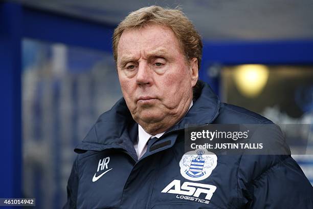 Queens Park Rangers' English manager Harry Redknapp arrives for the English FA Cup third round football match between Queens Park Rangers and...