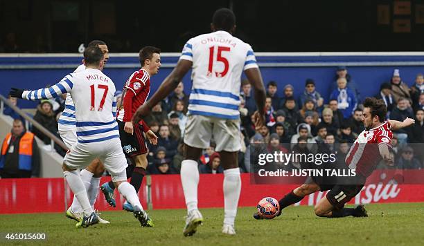 Sheffield United's English midfielder Jose Baxter on the ball during the English FA Cup third round football match between Queens Park Rangers and...