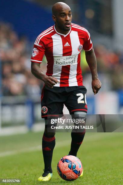 Sheffield United's English-Jamaican midfielder Jamal Campbell-Ryce controls the ball during the English FA Cup third round football match between...