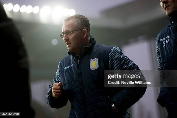 Paul Lambert manager of Aston Villa during the FA Cup Third Round match between Aston Villa and Blackpool at Villa Park on January 04, 2015 in...