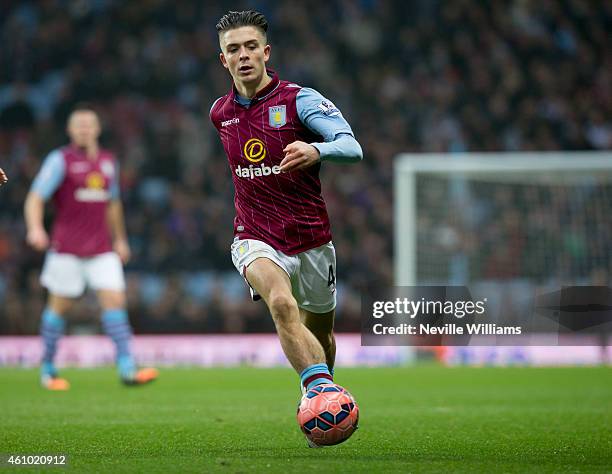 Jack Grealish of Aston Villa during the FA Cup Third Round match between Aston Villa and Blackpool at Villa Park on January 04, 2015 in Birmingham,...