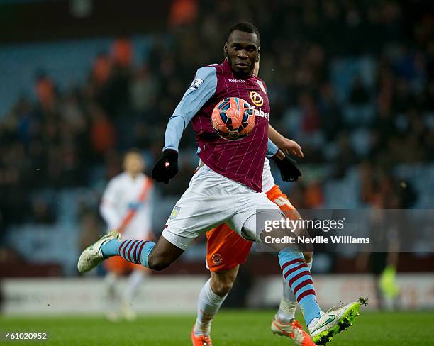 Christian Benteke of Aston Villa during the FA Cup Third Round match between Aston Villa and Blackpool at Villa Park on January 04, 2015 in...