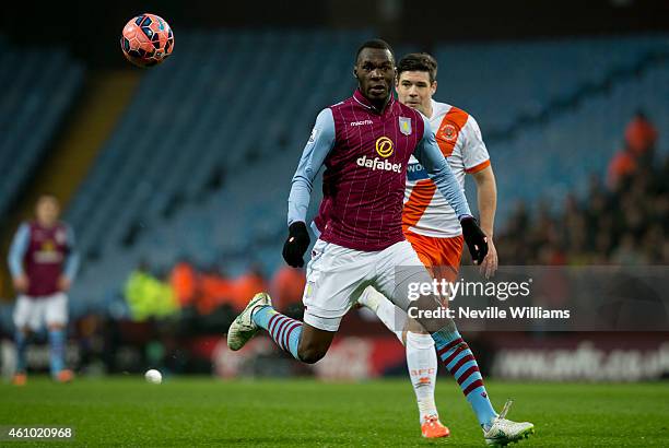 Christian Benteke of Aston Villa during the FA Cup Third Round match between Aston Villa and Blackpool at Villa Park on January 04, 2015 in...