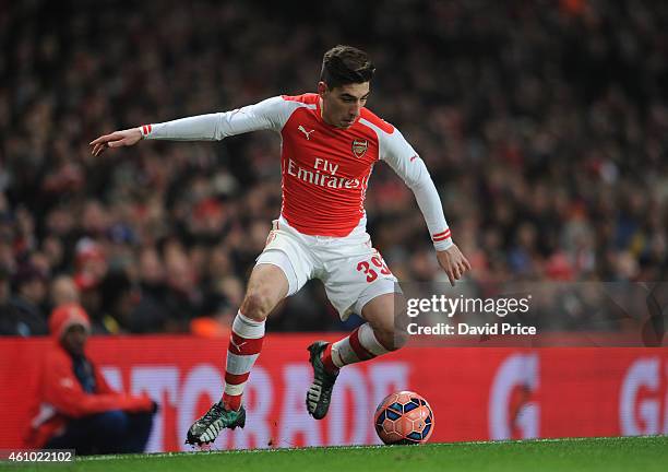 Hector Bellerin of Arsenal during the match between Arsenal and Hull City in the FA Cup 3rd Round at Emirates Stadium on January 4, 2015 in London,...