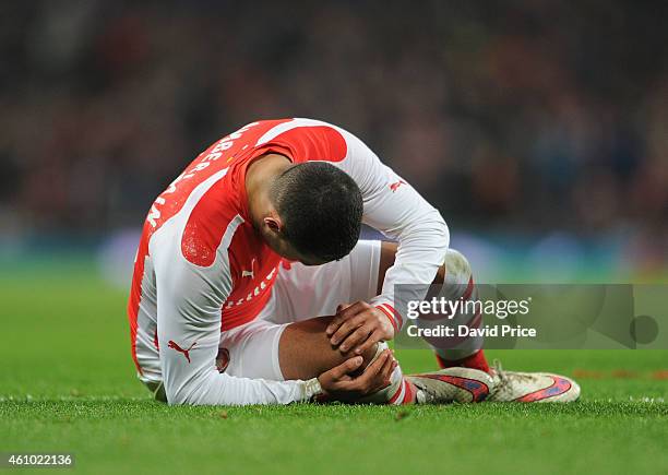 Alex Oxlade-Chamberlain of Arsenal during the match between Arsenal and Hull City in the FA Cup 3rd Round at Emirates Stadium on January 4, 2015 in...