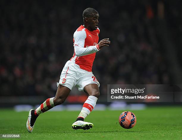 Joel Campbell of Arsenal during the FA Cup Third Round match between Arsenal and Hull City at Emirates Stadium on January 4, 2015 in London, England.