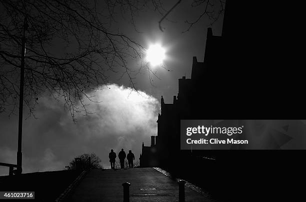 Fans walk towards the ground priuor to the FA Cup Third Round Match between Aston Villa and Blackpool at Villa Park on January 4, 2015 in Birmingham,...