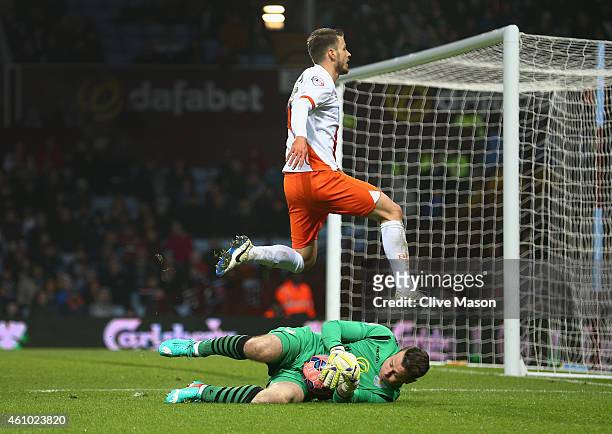Shay Given of Aston Villa in action during the FA Cup Third Round Match between Aston Villa and Blackpool at Villa Park on January 4, 2015 in...