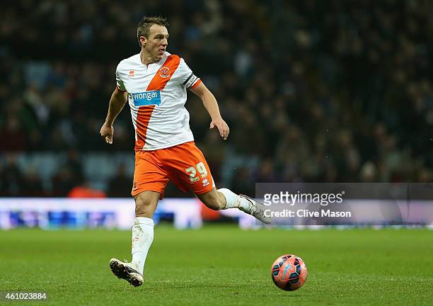 Tony McMahon of Blackpool in action during the FA Cup Third Round Match between Aston Villa and Blackpool at Villa Park on January 4, 2015 in...