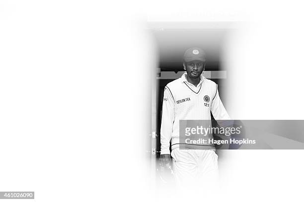Dimuth Karunaratne of Sri Lanka takes the field during day three of the Second Test match between New Zealand and Sri Lanka at Basin Reserve on...