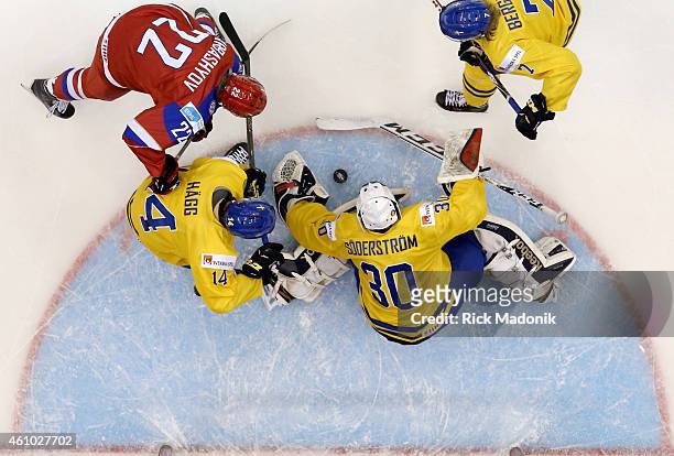 World Junior Championship hockey, 3rd period Semi Final action between Russia and Sweden at the Air Canada Centre on January 4, 2015. Russia won 4-1...