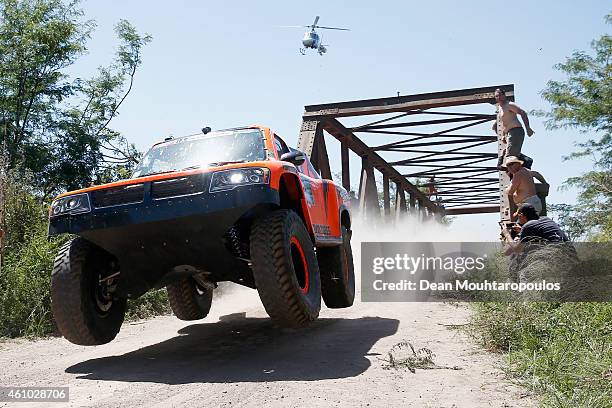 Robby Gordon and Johnny Campbell of the USA driving for Speed Energy Racing HST Hummer compete during day 1 of the Dakar Rallly on January 4, 2015...