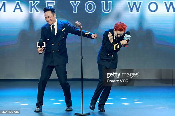 Actor Francis NG and actress Sammi Cheng attend film Film "Triumph In The Skies" Beijing press conference on January 4, 2015 in Beijing, China.