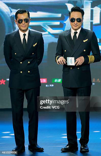 Actor Louis Koo and actor Francis NG attend film Film "Triumph In The Skies" Beijing press conference on January 4, 2015 in Beijing, China.