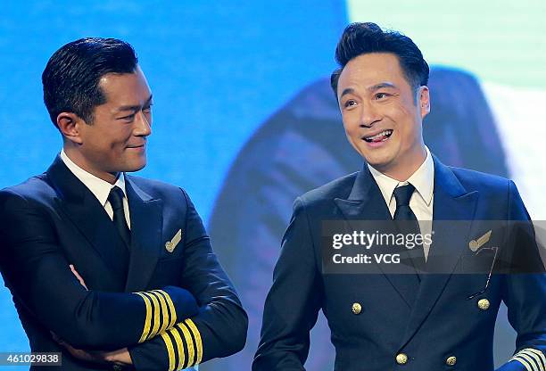 Actor Louis Koo and actor Francis NG attend film Film "Triumph In The Skies" Beijing press conference on January 4, 2015 in Beijing, China.