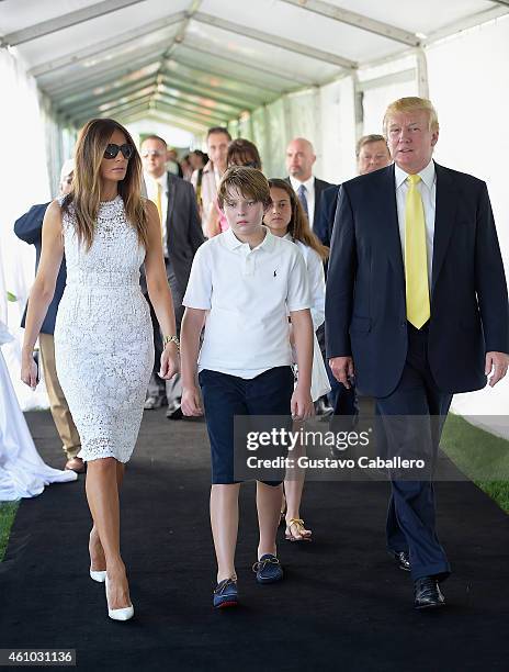 Melania Trump,Barron Trump and Donald Trump attends Trump Invitational Grand Prix Mar-a-Lago Club at The Mar-a-Largo Club on January 4, 2015 in Palm...