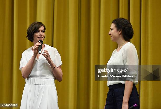 Actress Anne Hathaway and director Kate Barker-Froyland do a Q&A after a screening of "Song One" at the 26th Annual Palm Springs International Film...
