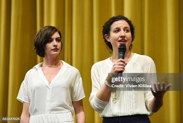 Actress Anne Hathaway and director Kate Barker-Froyland do a Q&A after a screening of "Song One" at the 26th Annual Palm Springs International Film...