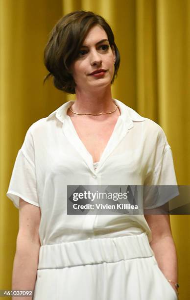 Actress Anne Hathaway does a Q&A after a screening of "Song One" at the 26th Annual Palm Springs International Film Festival Film - Day 3 Film...